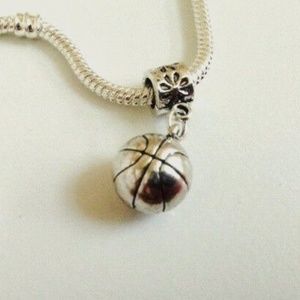 “BASKETBALL” Sterling Silver Plated Dangling Charm For Euro Style Charm Bracelet